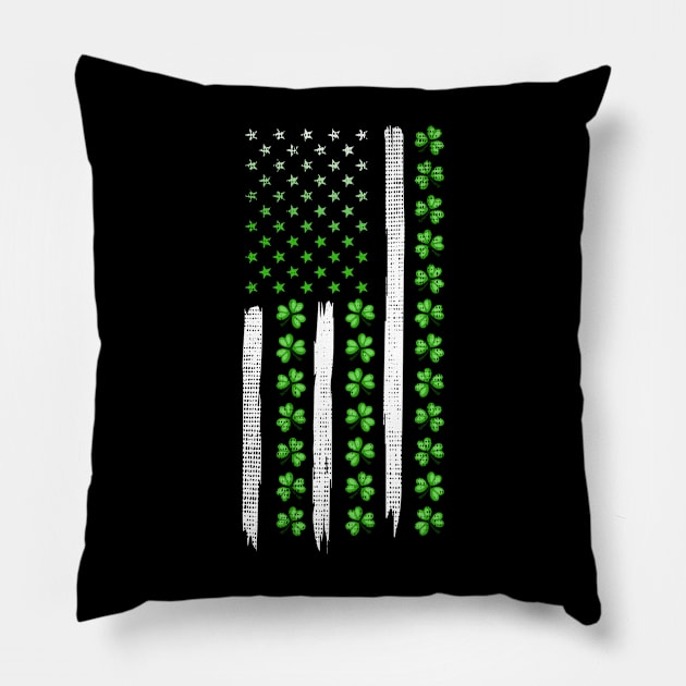 Shamrock America Flag St. Patrick's Day Pillow by Quotes NK Tees