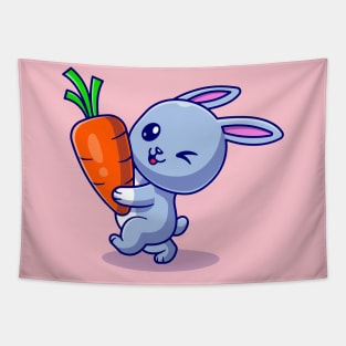 Cute Rabbit Holding Carrot Cartoon Tapestry