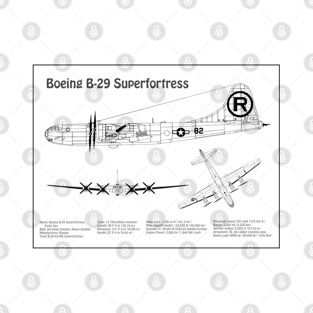 Boeing B-29 Superfortress Enola Gay - Airplane Blueprint - BD by SPJE Illustration Photography