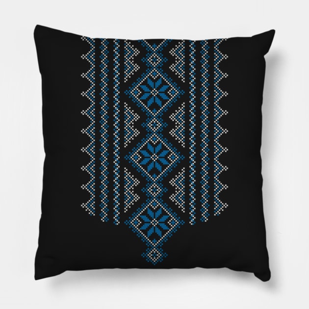 Palestinian Jordanian Realistic Embroidery Pattern #15 - Palestine Traditional Tatreez Cross Stitching Art Blue-White Pillow by QualiTshirt