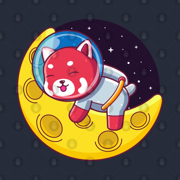 red panda astronaut sleeping on the moon by Ardhsells