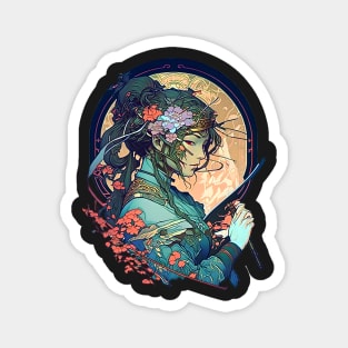 Psychedelic Cyberpunk Art Nouveau Japanese Female Ninja Samurai Magnet