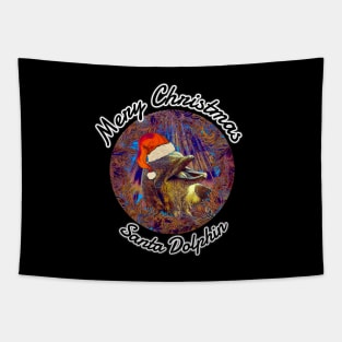 Merry Christmas Santa Dolphin Pop Art Tapestry