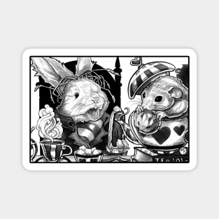 Wonderland - Tea Party - Black Outlined Version Magnet