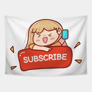 cute girl youtuber with subscribe icon Tapestry