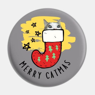 Cat in Christmas sock, Merry Catmas with star, Merry Christmas with cat Pin