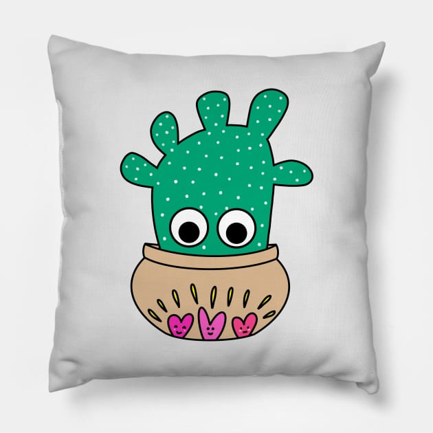 Cute Cactus Design #211: Big Angels Wings Cactus In Cute Pot Pillow by DreamCactus