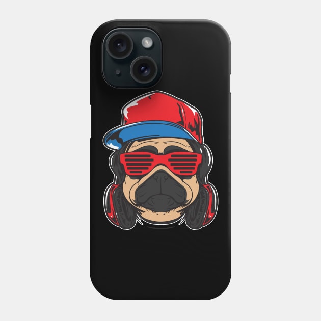 cute pug dog with glasses and headphone Phone Case by sharukhdesign