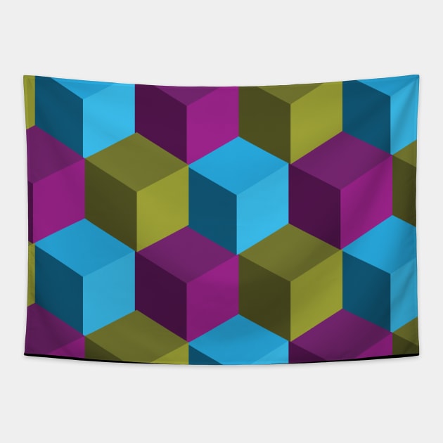 3d cube futuristic sci fi pattern Tapestry by Asim138