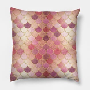 Rose Gold Shimmer & Gold Mermaid Scale Pattern Pillow