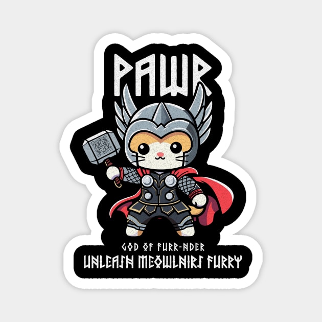 Kawaii Cat in Thor Costume - Almighty Pawr! Magnet by Designed By Marty
