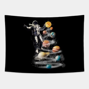 Cosmic Baller - Abstract Astronaut Playing Basketball with Planets Tapestry