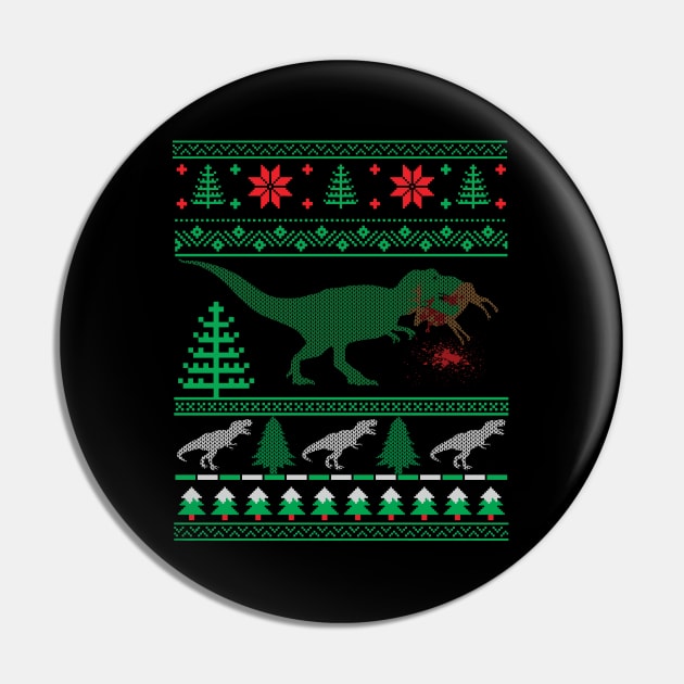 Funny Dinosaur T-Rex Eating Reindeer Tree Rex Ugly Christmas Sweater Pin by mrsmitful01