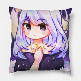 lilac starry night kawaii aesthetic anime girl Pillow