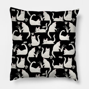 Bad Cats Knocking Stuff Over, White Cats on Black Pillow