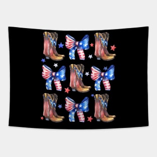 4th Of July USA Flag Coquette Bows Cowgirl Boots Tapestry