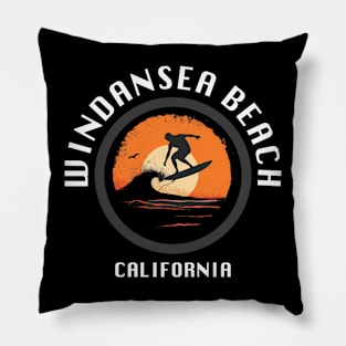 Windansea Beach - California (with White Lettering) Pillow