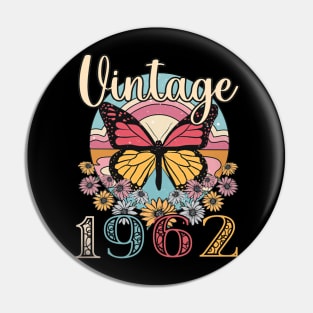 Floral Butterfly Retro Vintage 1962 61st Birthday Pin