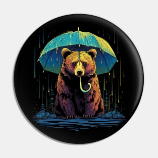 Grizzly Bear Rainy Day With Umbrella Pin