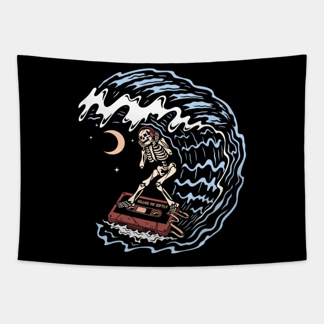 Surf and Music, Surfing on tape, Surf and Tape, Wave and Tape Tapestry by gggraphicdesignnn