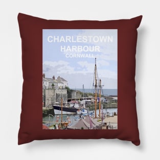 Charlestown Harbour Cornwall.  Cornish gift Kernow Travel location poster, St Austell Pillow