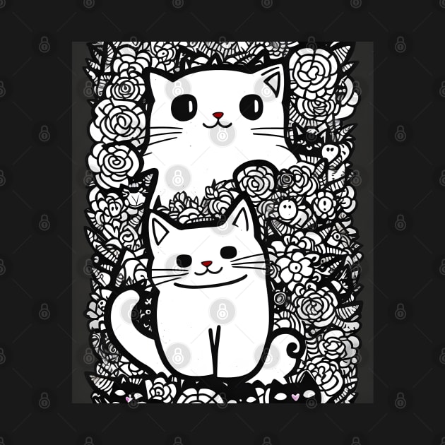 Beautiful Black and White Cat Illustration - Modern Art by Ai-michiart