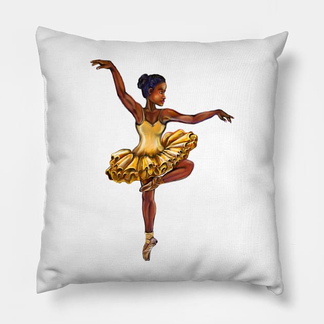 Ballerina in yellow dress- brown skin ballerina Pillow by Artonmytee