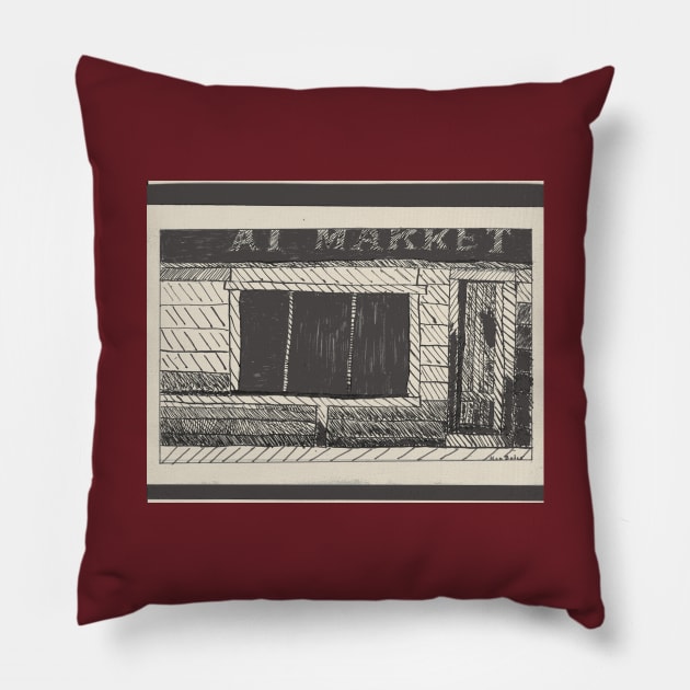 Al's Market Pillow by Loose Tangent Arts