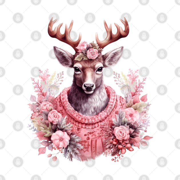 Pink Christmas Deer by Chromatic Fusion Studio