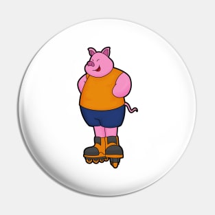 Pig as Skater with Inline skates Pin