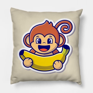 Cute Monkey Holding Banana (2) Pillow