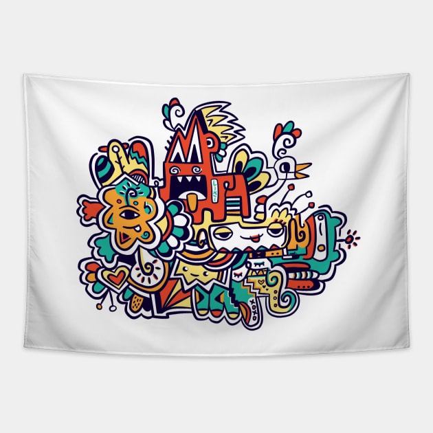 Abstract animal doodle Tapestry by Hopeonedayarts