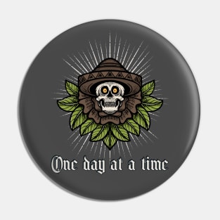 Skull With A Mexican Sombrero Tattoo Style Pin