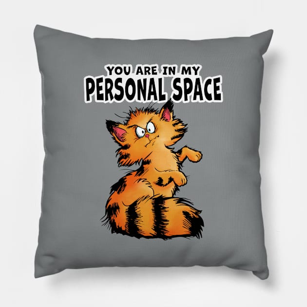 Personal Space Cat Pillow by Kerrycartoons