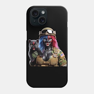 Woman Warrior Panther with Cub by focusln Phone Case