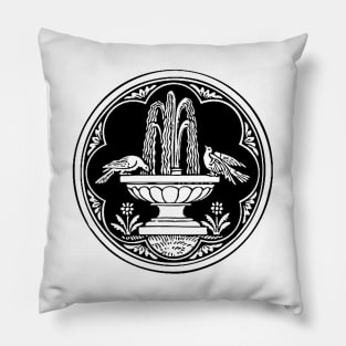 Birds and Fountain - Circle - white bkg Pillow