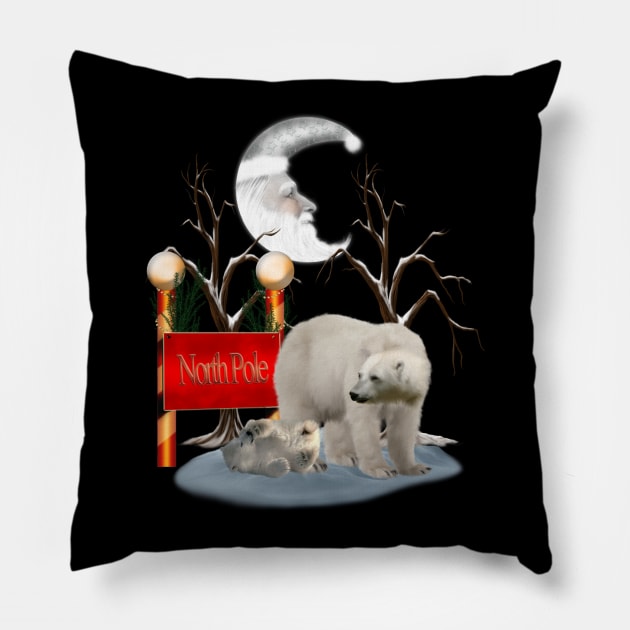 Merry Christmas, polar bear with cub Pillow by Nicky2342