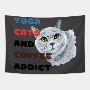 Yoga cats and coffee addict funny quote for yogi Tapestry