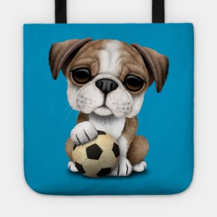 Cute British Bulldog Puppy With Football Soccer Ball Tote