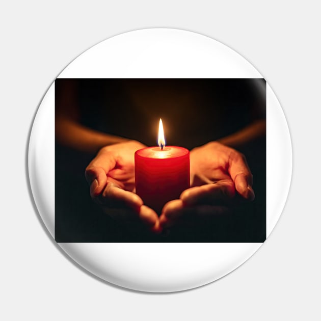 Small red candle burning held in hands on black background generative ai Pin by clearviewstock