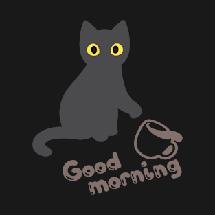 cat funny good morning coffee T-Shirt