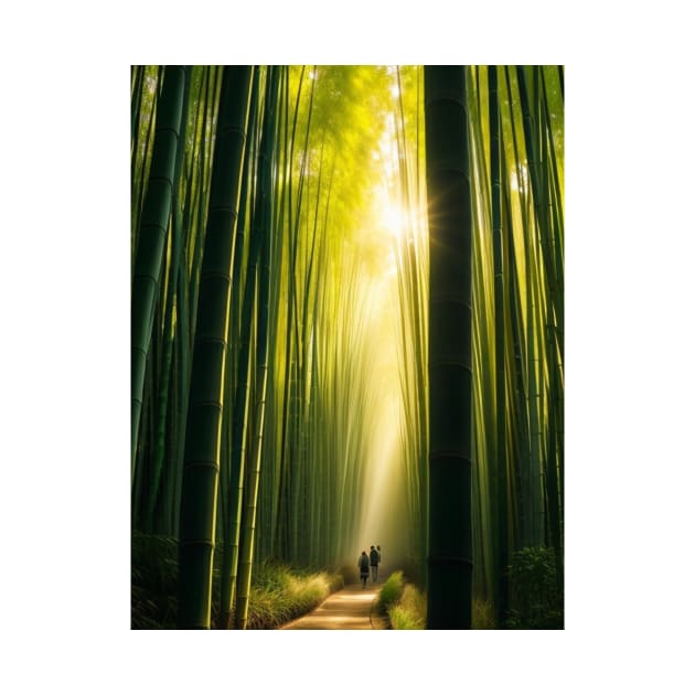Hiking in a serene bamboo forest in the early morning light. by MeriemBz