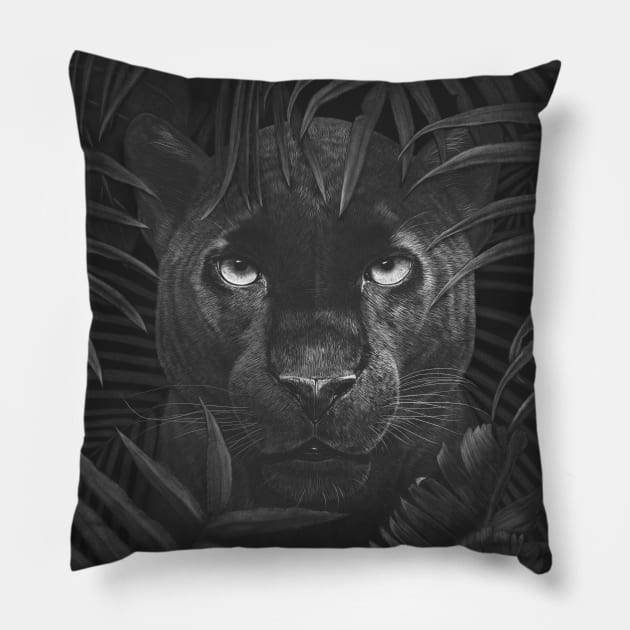 Panther in the jungle Pillow by kodamorkovkart