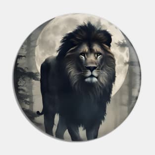 Lion in the Foggy Forest Under the Big Moon Pin