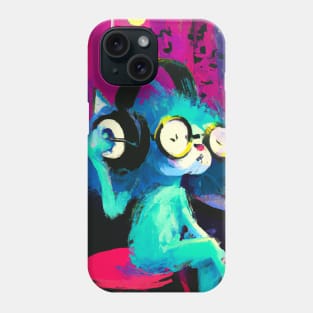 Hip Blue Cat Enjoys Some Music with a Cup of Coffee Phone Case