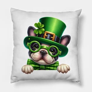 St Patricks Day Peeking French Bulldog Pillow