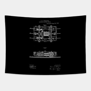 Electric Railway Motor Vintage Patent Hand Drawing Tapestry