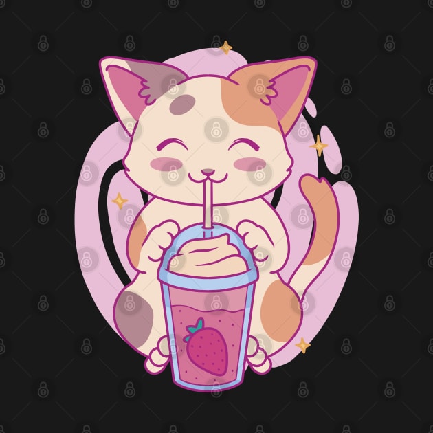 Neko Cat Strawberry Tea Milkshake | Japanese Anime Kawaii by displace_design