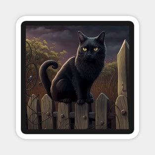 Black Cat on fence sticker Magnet