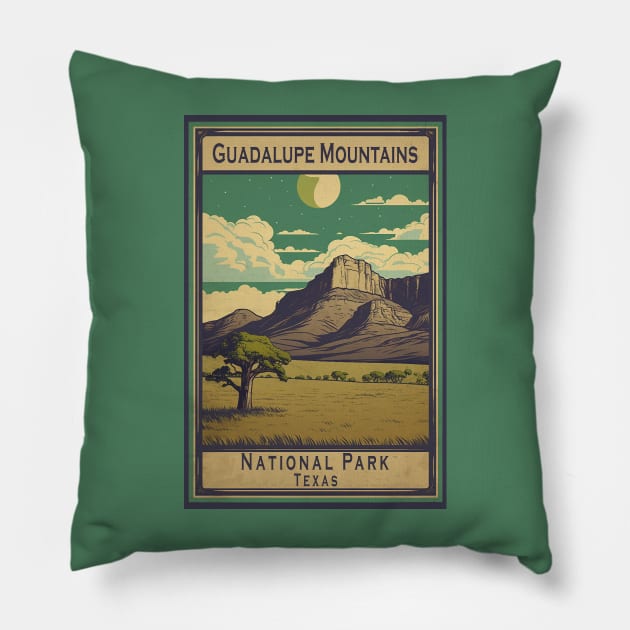 Guadalupe Mountains National Park Travel Poster Pillow by GreenMary Design